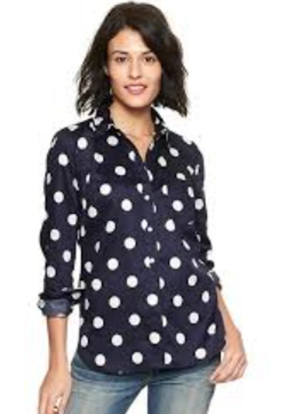 GAP The Tailored Fit Shirt Navy Polka Dots Button Long Sleeve Poplin XXL Blouse